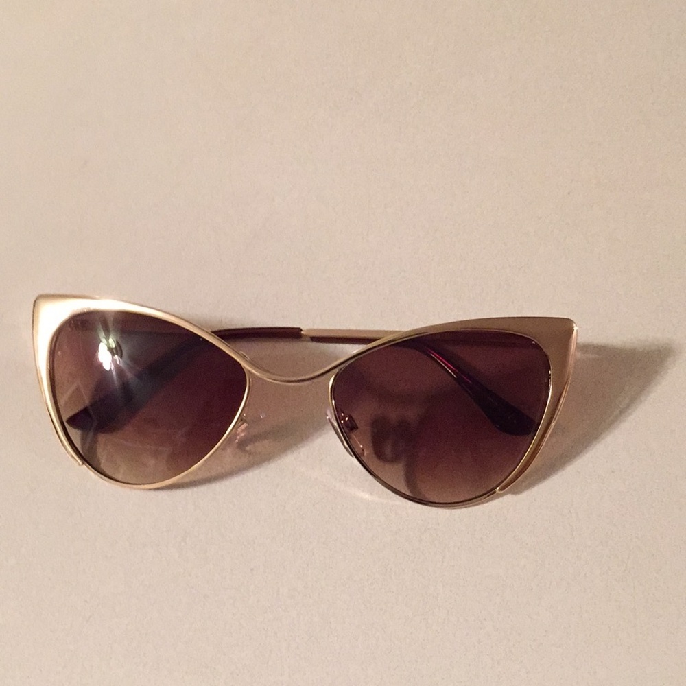 Gold Cat Sunglasses with dark brown tint lenses